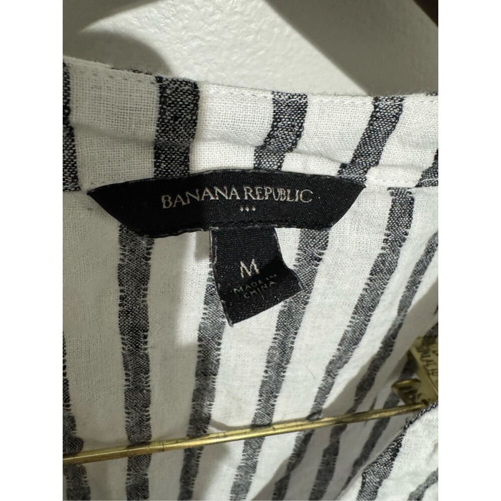 Banana Republic Top M Short Sleeve Button Up Collar Linen Blend Striped - Picture 6 of 8